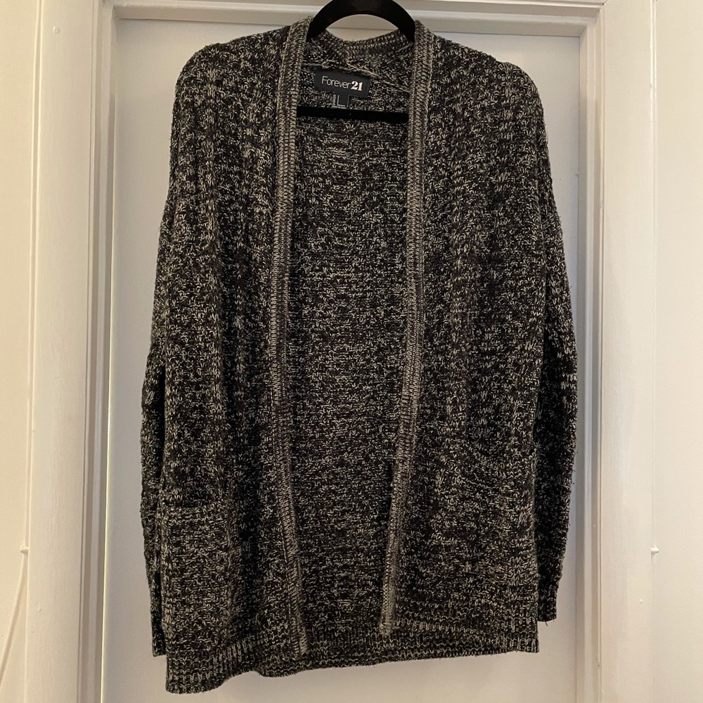 Forever 21 Black & White Open Knit Cardigan, Size Small
